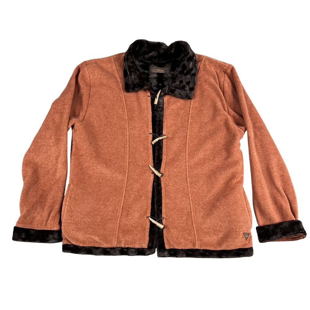 Wooly Bully Colorado Womens Orange Fleece & Faux Fur Toggle Coat Sz Large